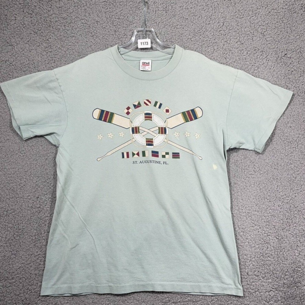 Vintage Anvil St Augustine T Shirt Mens Large Green Single Stitch USA Made‎ 90s